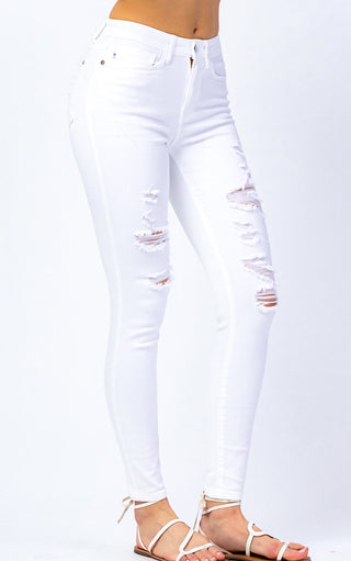 Feeling Flawless White Judy Blue Distressed Jeans, Sizes 3-18W