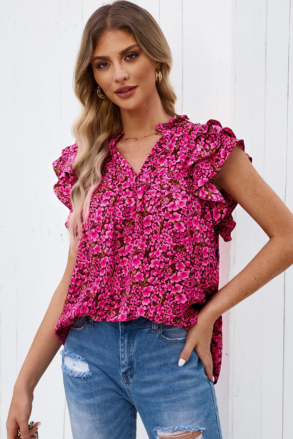 Always Thriving Floral Flutter Sleeve Top, THREE COLORS!