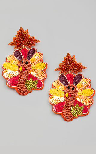 Thanksgiving Turkey Beaded Sequin Earrings