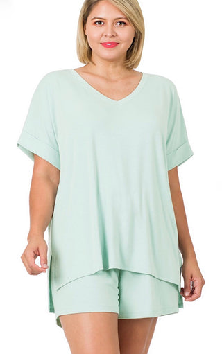 Easy Like Sunday Light Green Pajamas Short Set, SM & 2X