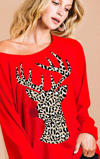 Jingle All the Way Red Reindeer Top, SMALL runs large