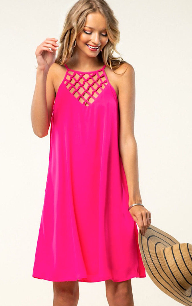 Sundress Season Hot Pink Dress, SMALL but runs large!