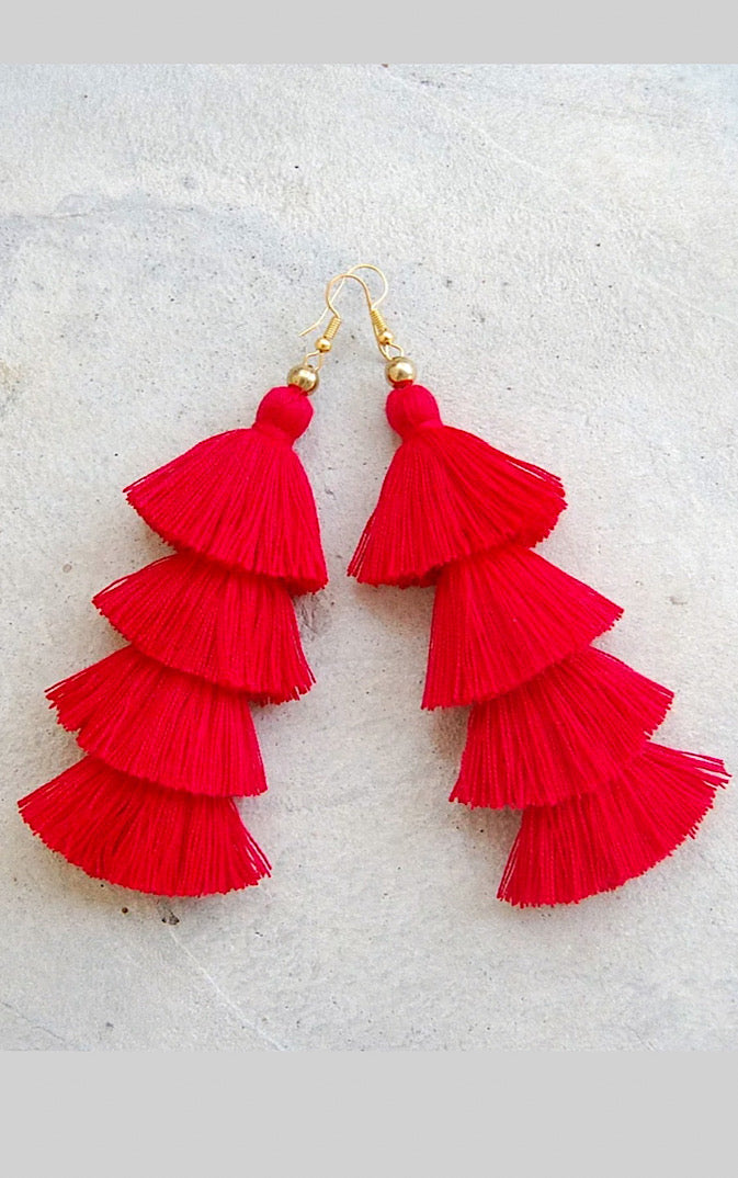 Sunny & Sweet Red Tiered Tassel Earrings