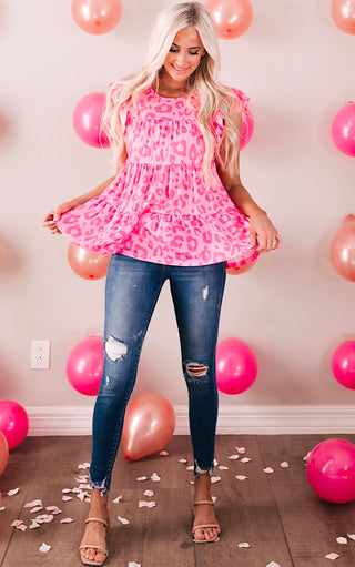 Two Tone Pink Leopard Tiered Top