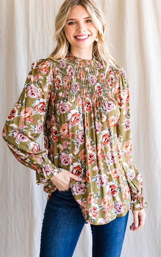 Simply Lovely Olive Green Floral Top