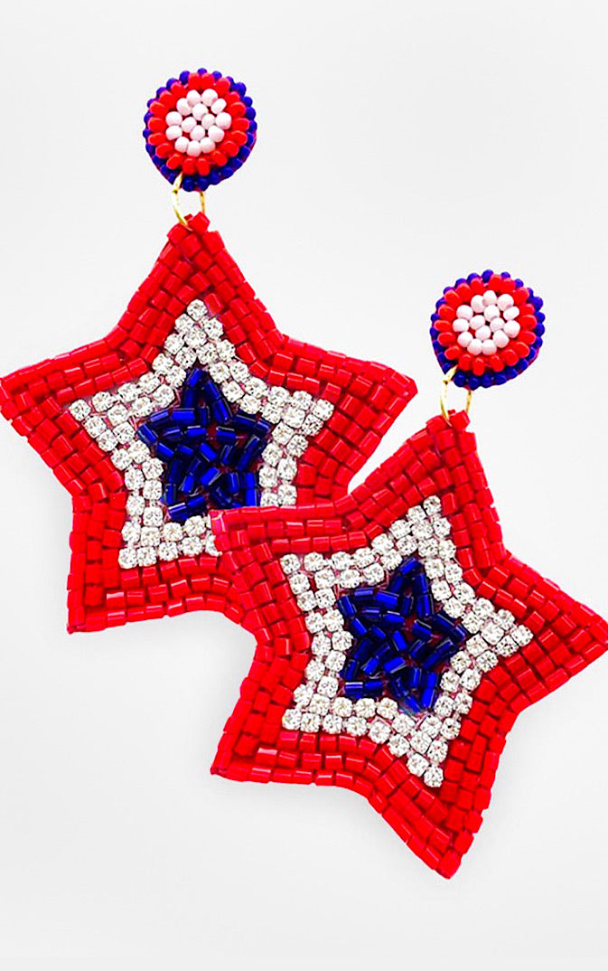 Star Spangled Patriotic Beaded Earrings