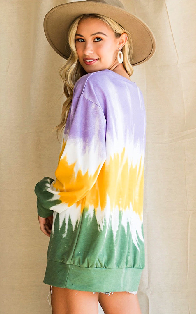 More King Cake Please Tie Dye Top, SMALL & MED