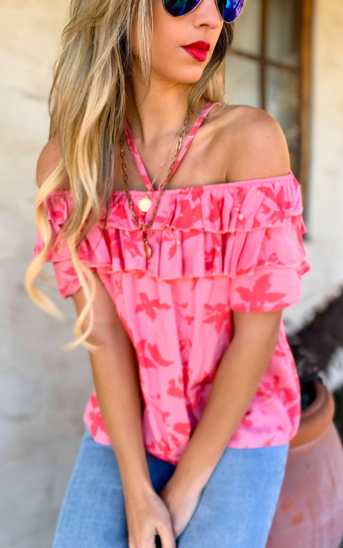 Sunny Day Getaway Pink Floral Top, SMALL left!