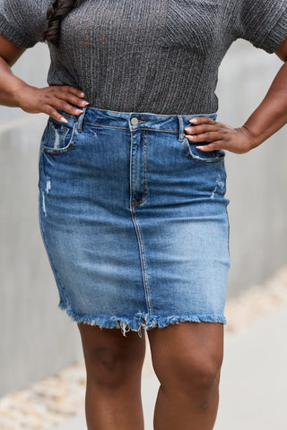 Strut Your Stuff Denim Skirt by RISEN, SM-3X