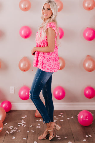 Two Tone Pink Leopard Tiered Top