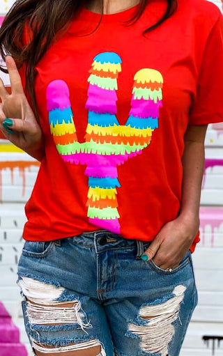 Let’s Fiesta Colorful Cactus Tee, SMALL