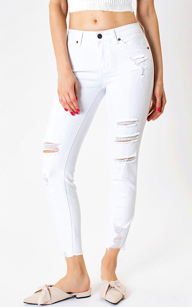 Wishes Do Come True White Distressed Skinny Jeans, SIZE 3