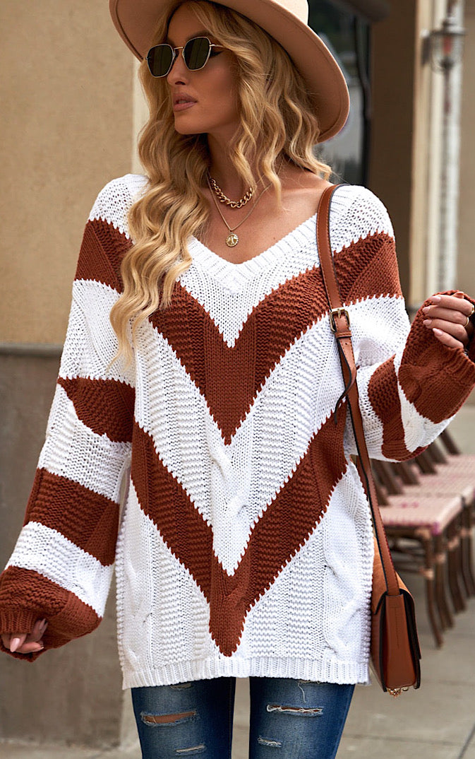 Center of Attention Cable Knit Color Block Sweater, THREE COLORS!