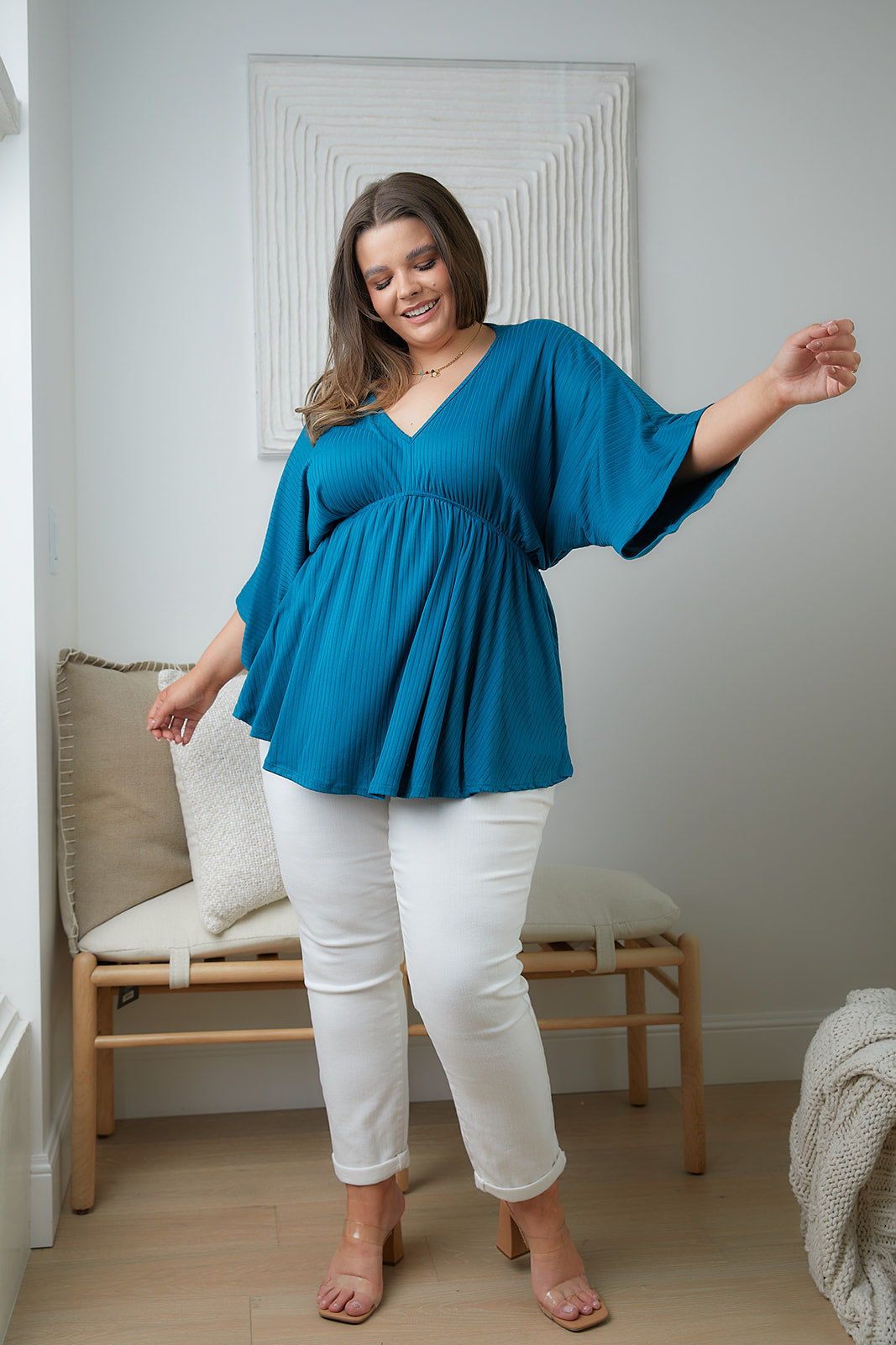 Day Date Teal Peplum Top, SMALL & MED left!
