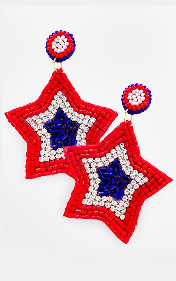 Star Spangled Patriotic Beaded Earrings