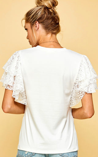 Living The Dream White Lace Sleeve Top