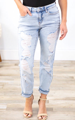 Everything About You Light Wash Boyfriend Jeans, Sizes 3-22W