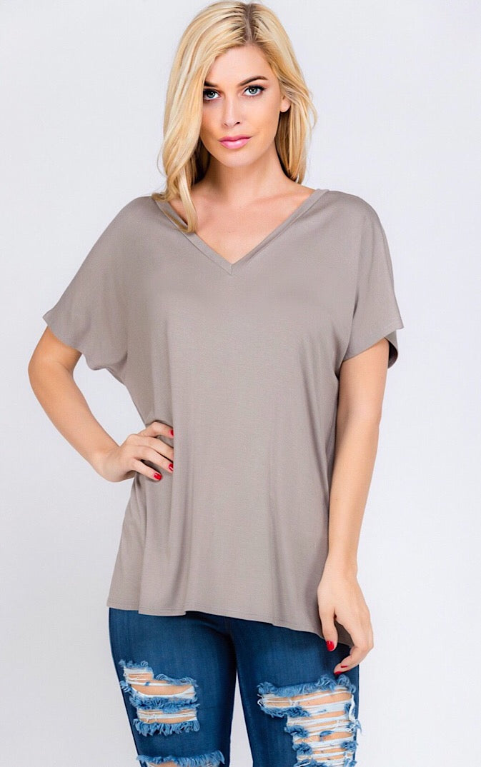Perfect Taupe V-Neck Tee, S-3X!