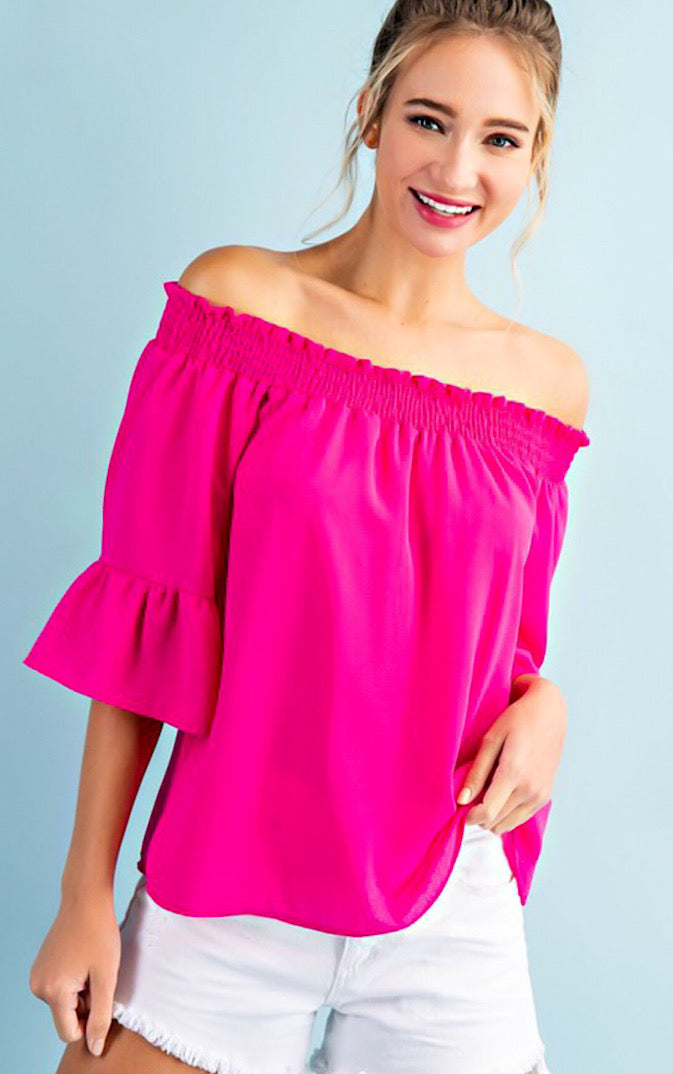 Sunkissed Shoulders Fuchsia Pink Top
