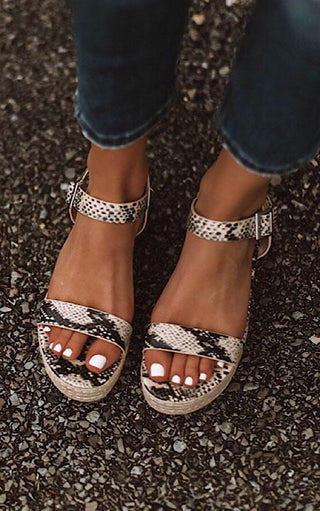 Walking On Sunshine Snake Print Sandals, Size 6.5 & 7.5