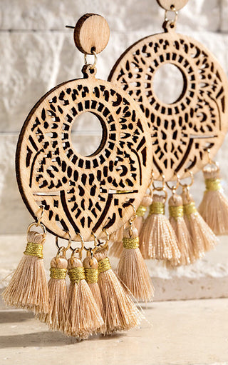 Seaside Sunset Ivory Wooden Tassel Earrings