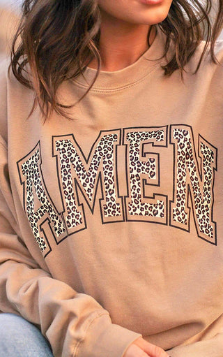 Amen Leopard Print Sweatshirt in Sandstone, 2X & 3X