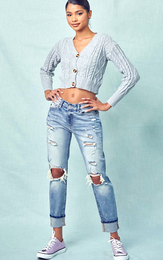 Let The Good Times Roll Distressed Boyfriend Jeans, Sizes 1 & 3