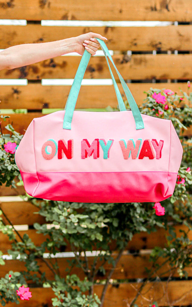 On My Way Pink Duffle Tote Bag