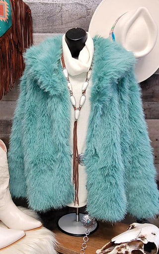 Santa’s Helper Teal Green Faux Fur Jacket, 2X