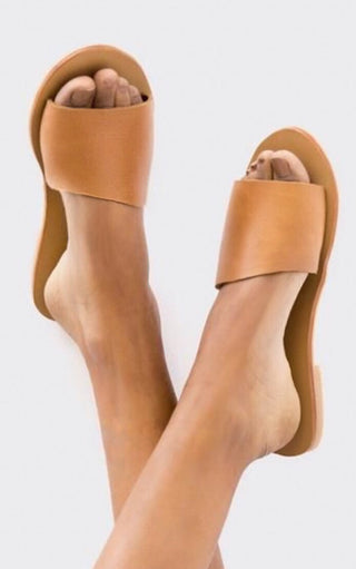 Feels So Right Tan Slides, 5.5 & 6 in stock!