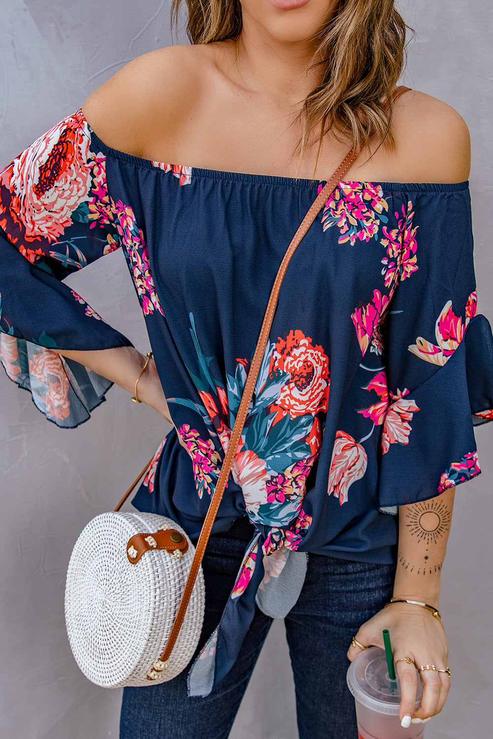 Printed Off-Shoulder Flounce Sleeve Top, TWO COLORS!
