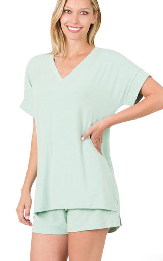 Easy Like Sunday Light Green Pajamas Short Set, SM & 2X