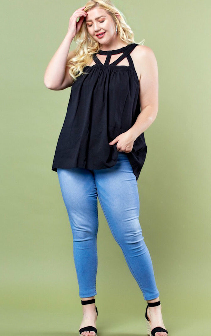 Current Obsession Black Top, SMALL, LRG, 2X
