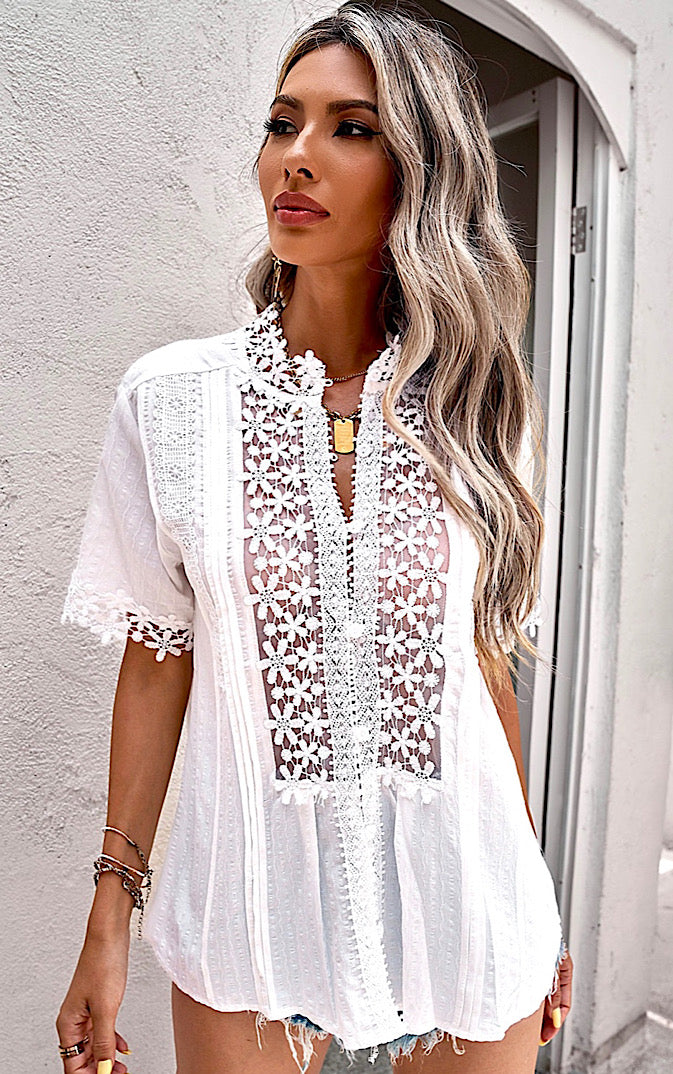 Summer Journey White Lace Top, SM-2X