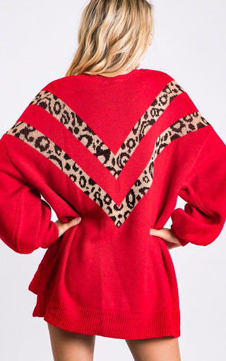 Ski Babe Red Leopard Sweater, MEDIUM runs large!