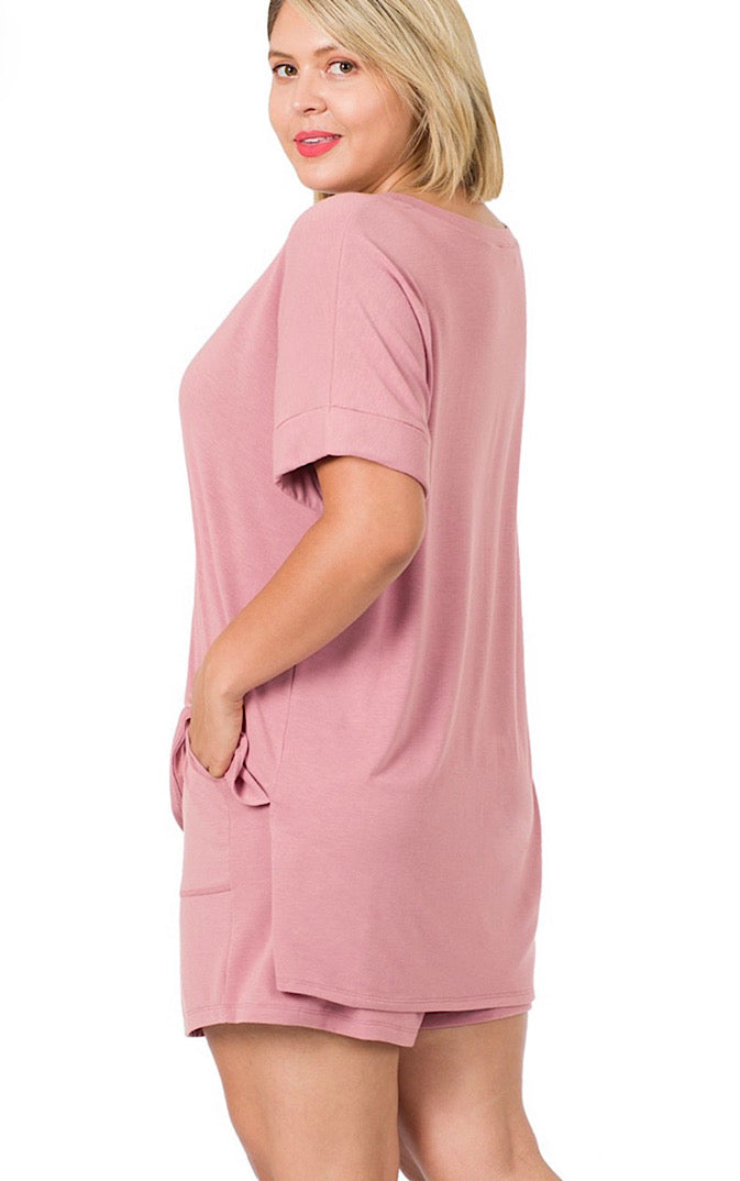 Easy Like Sunday Pink Pajamas Shorts Set, XL & 1X left!