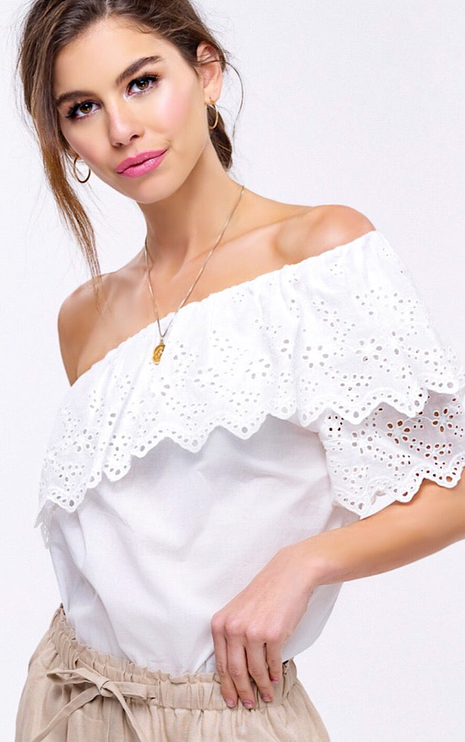 Sweet Summertime White One Shoulder Top, SMALL
