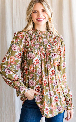 Simply Lovely Olive Green Floral Top