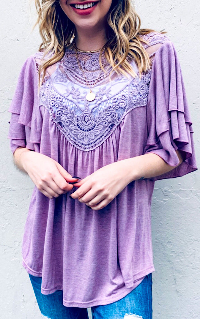 Romantic Twist Lilac Lace Top, SMALL & MED