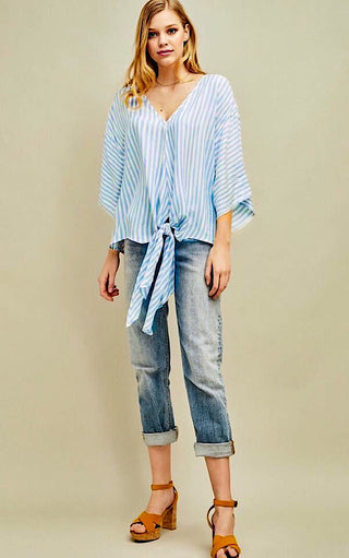 Bahama Breeze Chambray Striped Top, MED