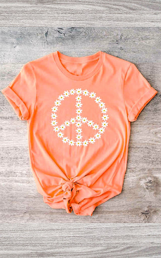 Peace Love Daisies Coral Graphic Tee, SM-3X