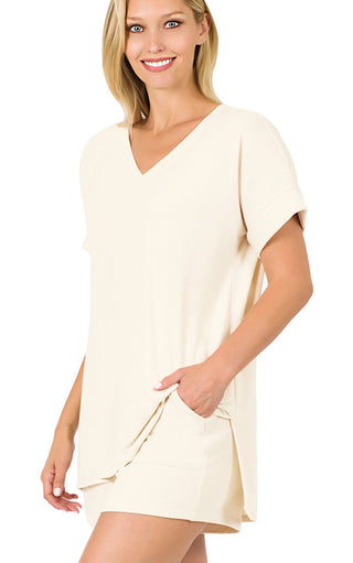 Easy Like Sunday Beige Pajamas Short Set, SM-2X