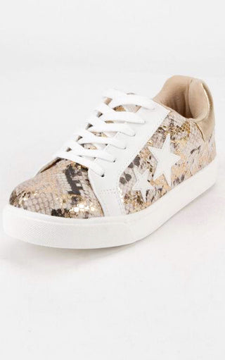 Out Of This World Gold Snake Print Sneakers, 5.5 & 6