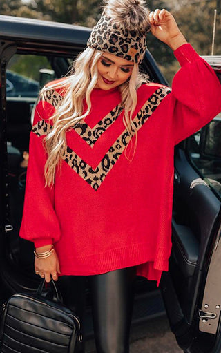 Ski Babe Red Leopard Sweater, MEDIUM runs large!