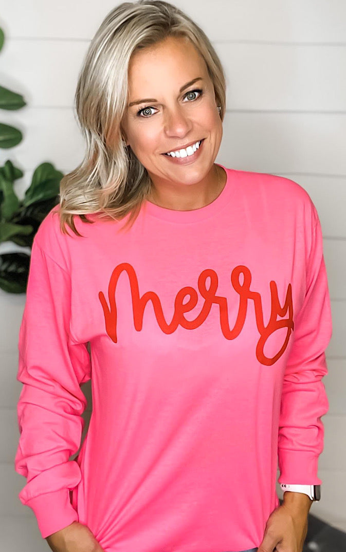 Merry Hot Pink Christmas Tee, SIGN FOR RESTOCK!