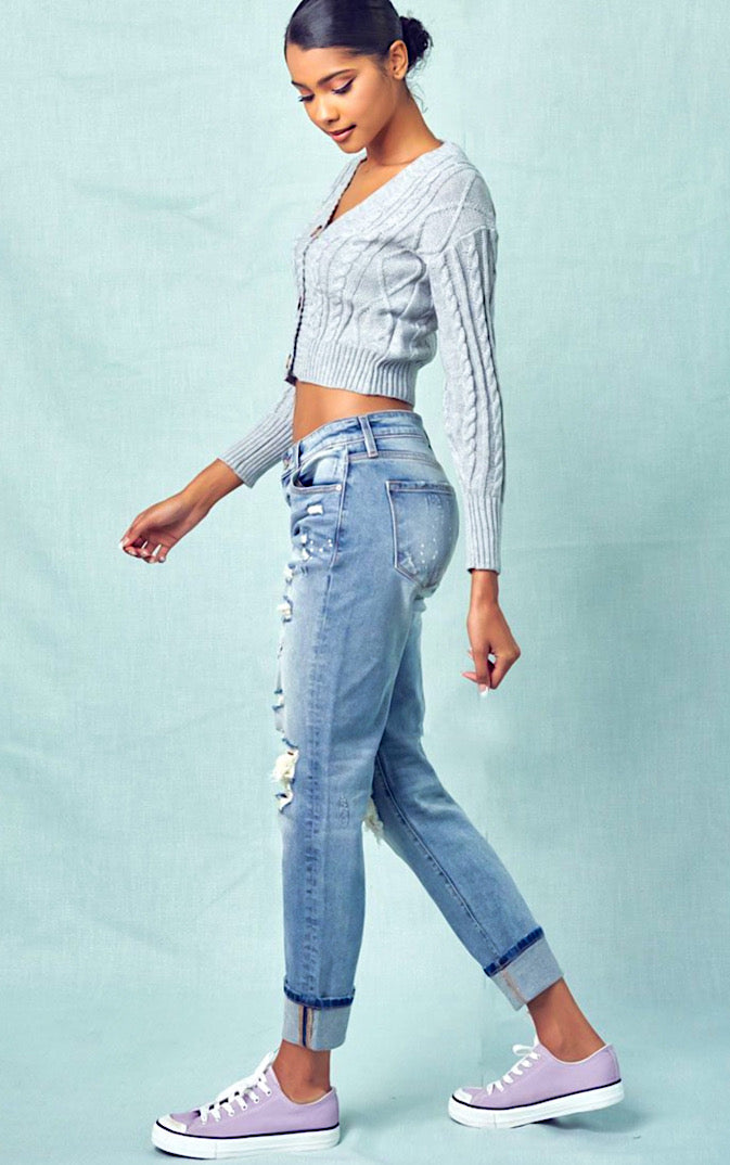 Let The Good Times Roll Distressed Boyfriend Jeans, Sizes 1 & 3