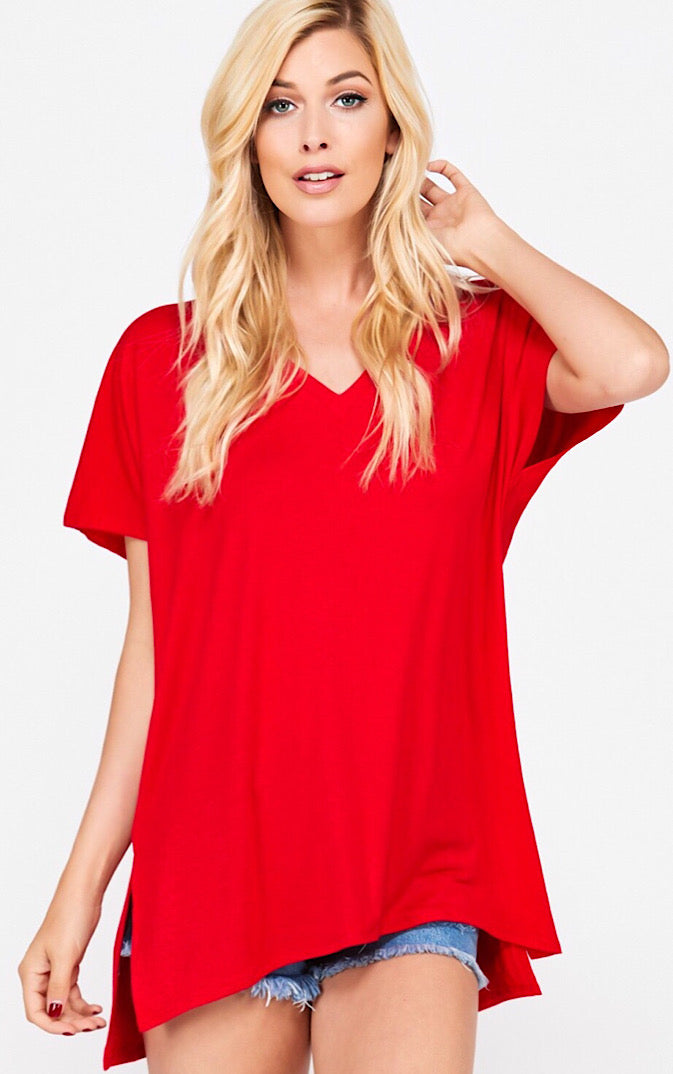Perfect Red V-Neck Tee, S-3X!