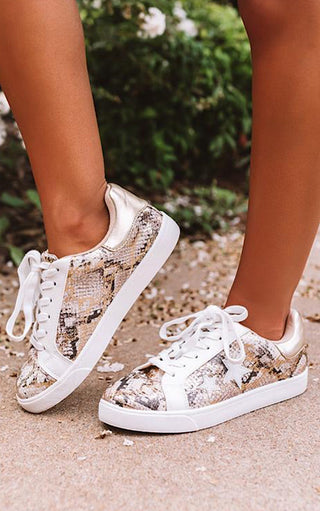 Out Of This World Gold Snake Print Sneakers, 5.5 & 6