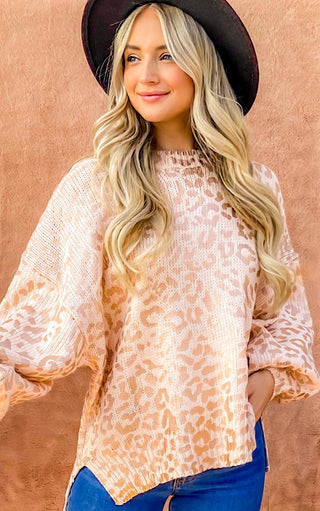 Fun & Fierce Blush Peach Cheetah Print Sweater