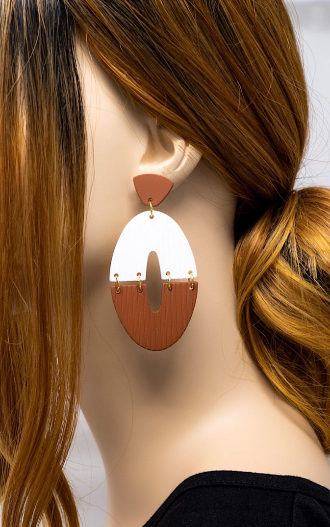 Bold Love Brown And White Resin Earrings
